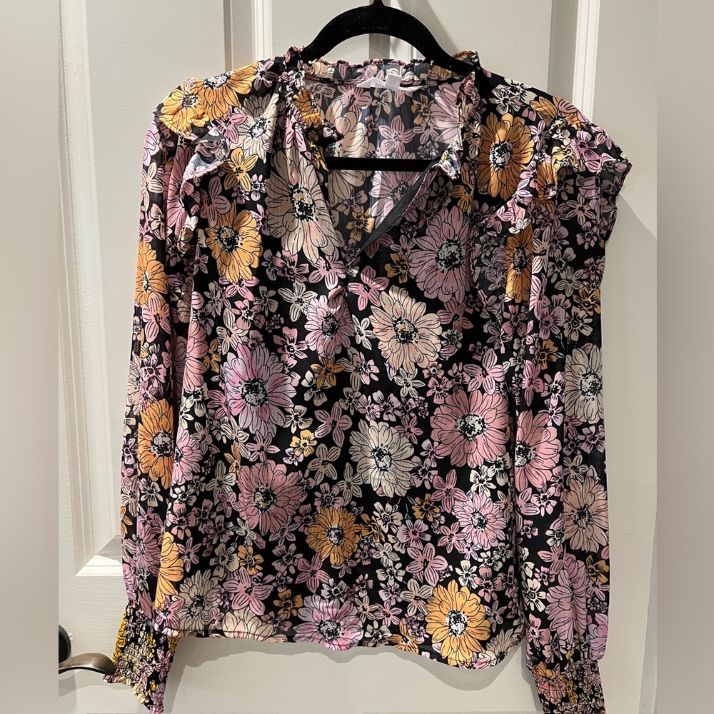 Steve Madden Floral Blouse - Black, Pink, Yellow